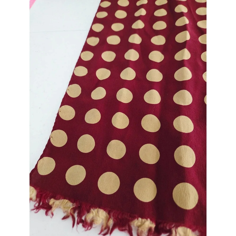 Emporio Armani Womens Scarf Burgundy Silk Polka Dot Fringed Made in Italy